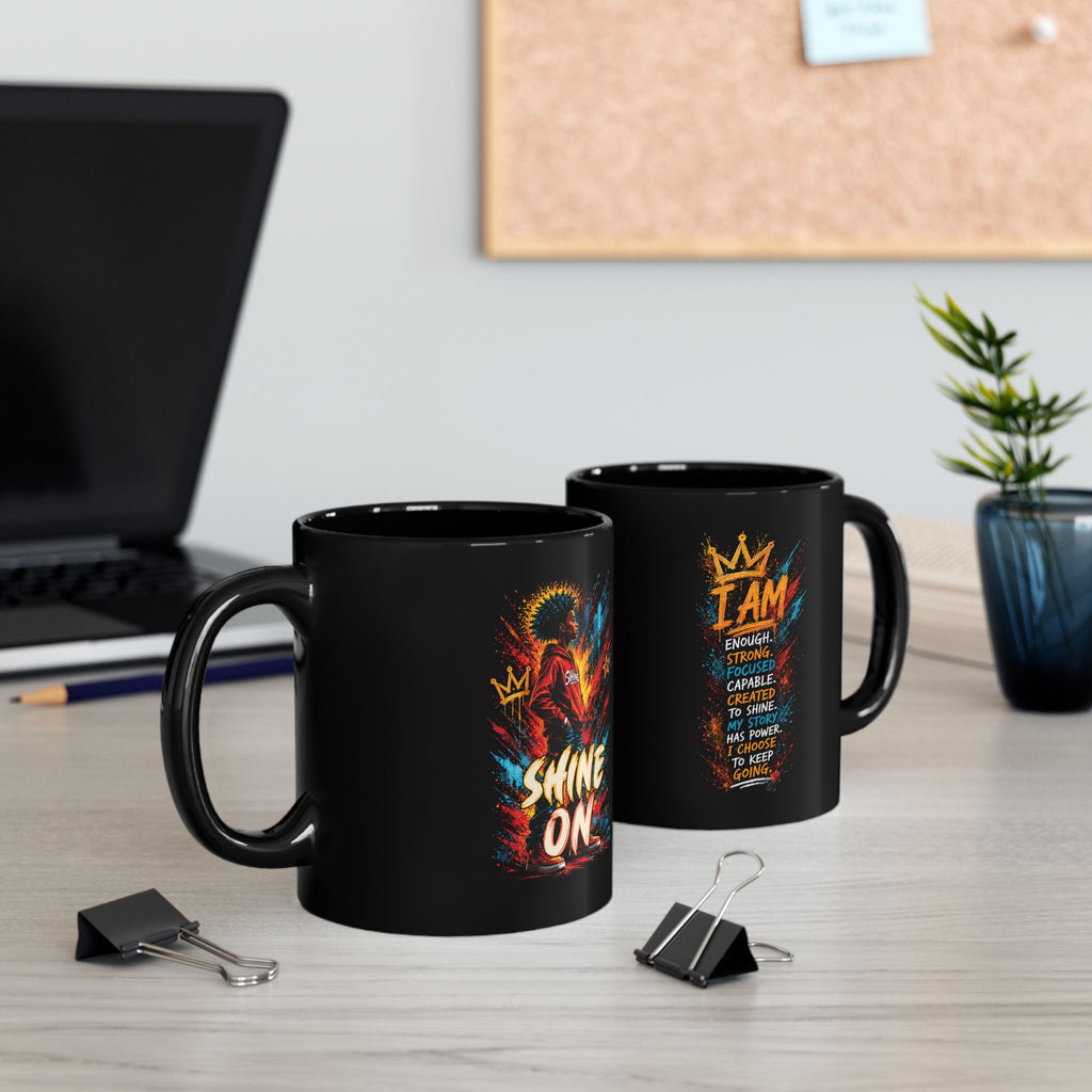 Inspirational 'I AM' Black Mug — Motivational Affirmation Coffee Cup (11oz/15oz)