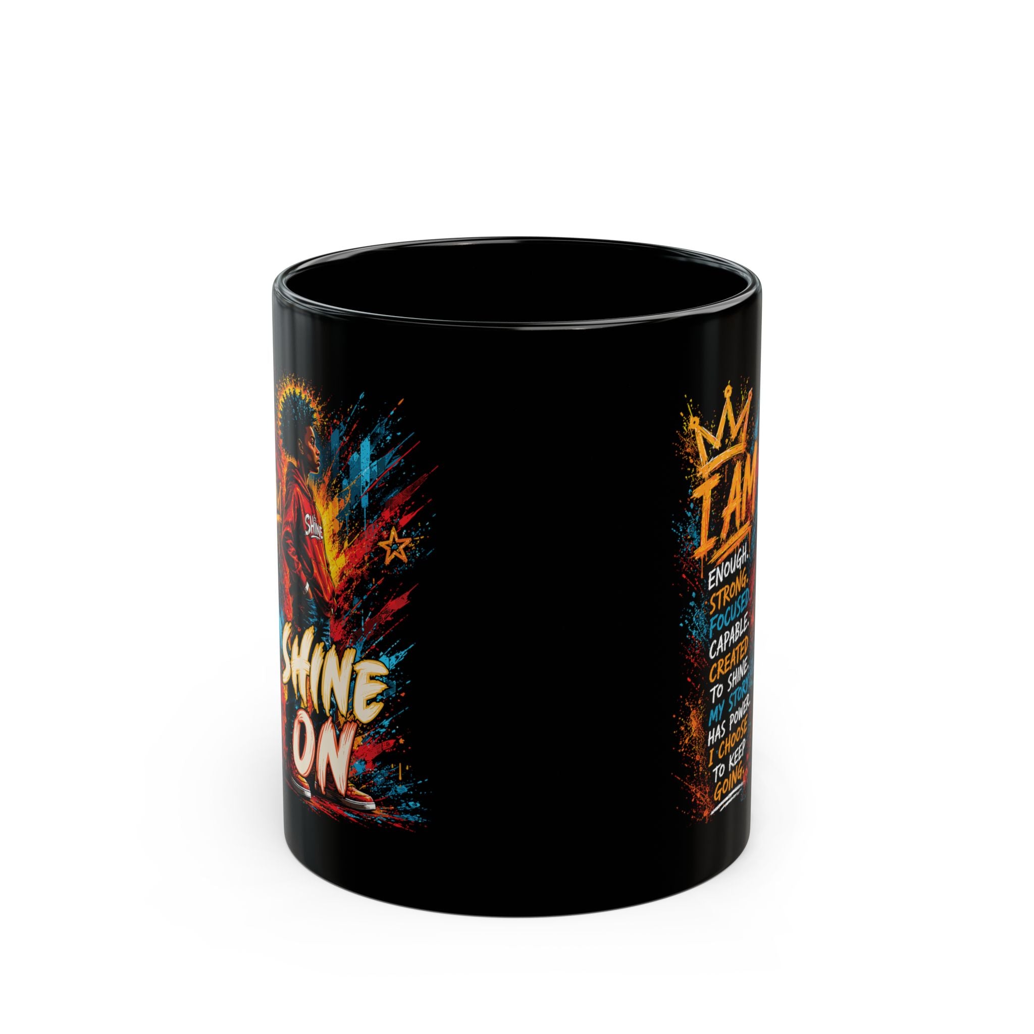 Inspirational 'I AM' Black Mug — Motivational Affirmation Coffee Cup (11oz/15oz)